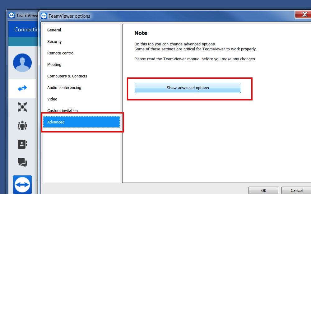 TeamViewer Grant Access Windows Step 2 Advanced then Show advanced options