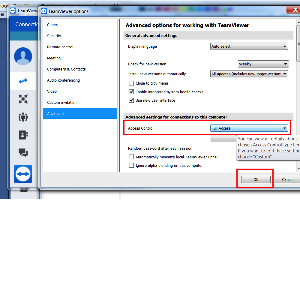 TeamViewer Grant Access Windows Step 3 Access Control Access then OK