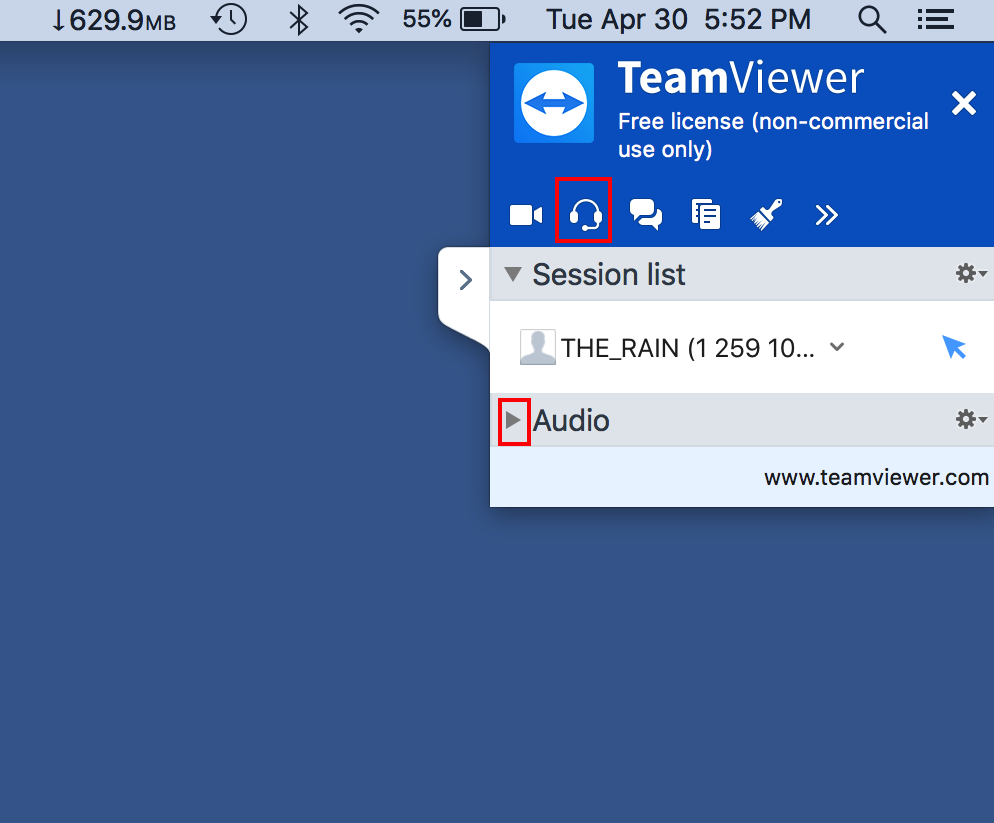 Mac TeamViewer Enable Mic Method 1 Step 2 click on the microphone icon then click on the Audio option
