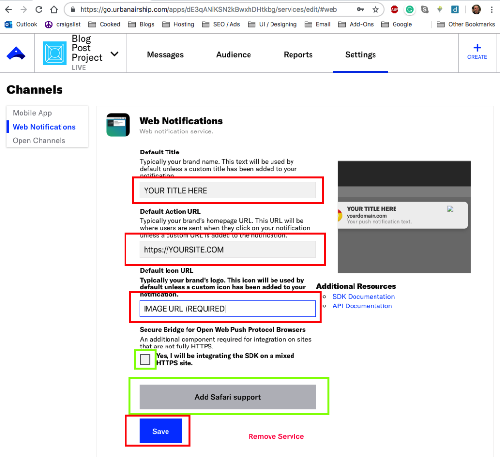 Step 3 of Getting Push Notifications to work using Airship. Start Channel Guide. Fill out form. 