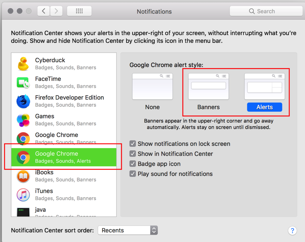 Step 6 of Getting Push Notifications to work using Airship. Notification Settings. Mac OS Notifications Settings. Screen 3. 