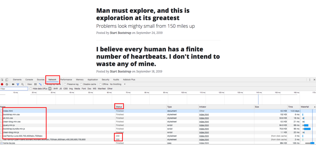 View network activity in inspect panel