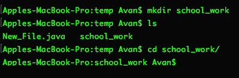 Screenshot of running mkdir school_work then ls then cd school_work