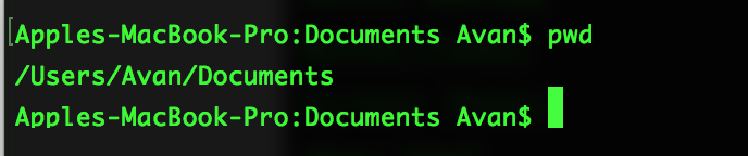 A screenshot of running pwd within a mac terminal